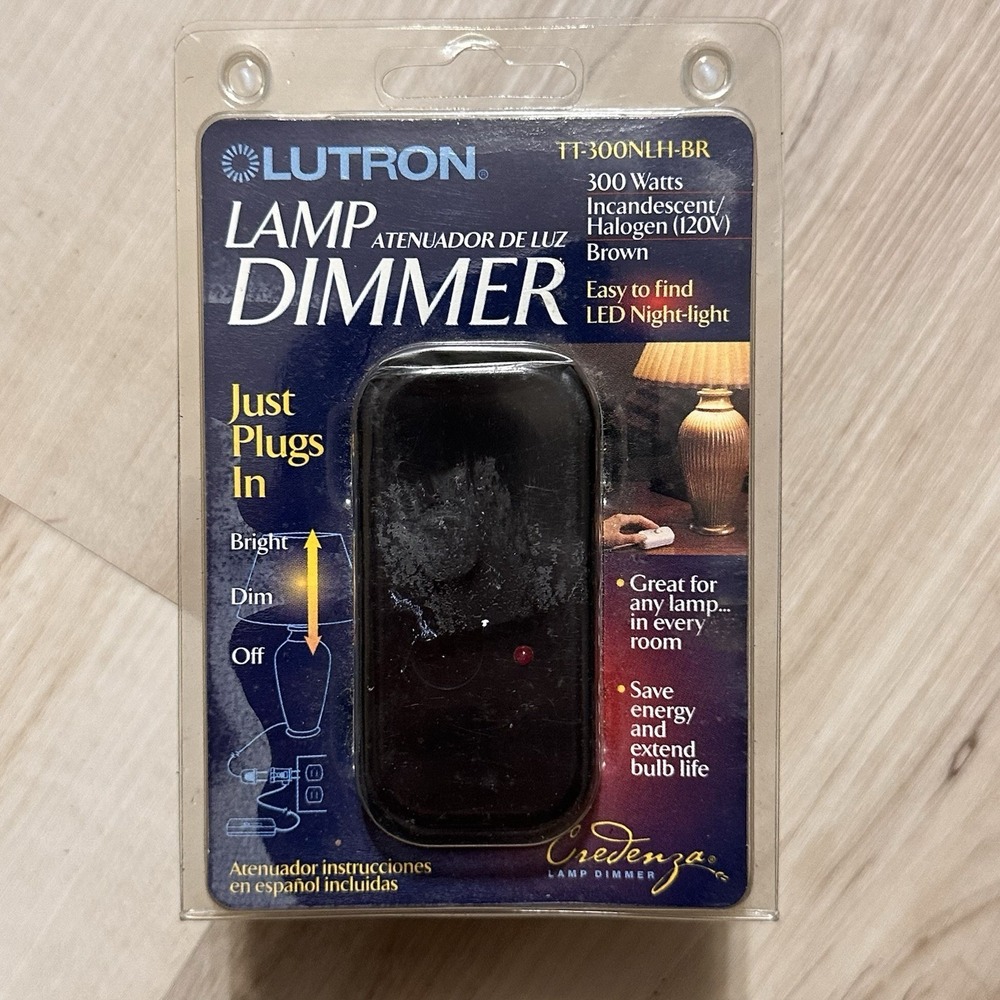 Lutron Plug In Lamp Dimmer, 300 Watt, Model TT-300NLH- BR, LED Locator, Brown.